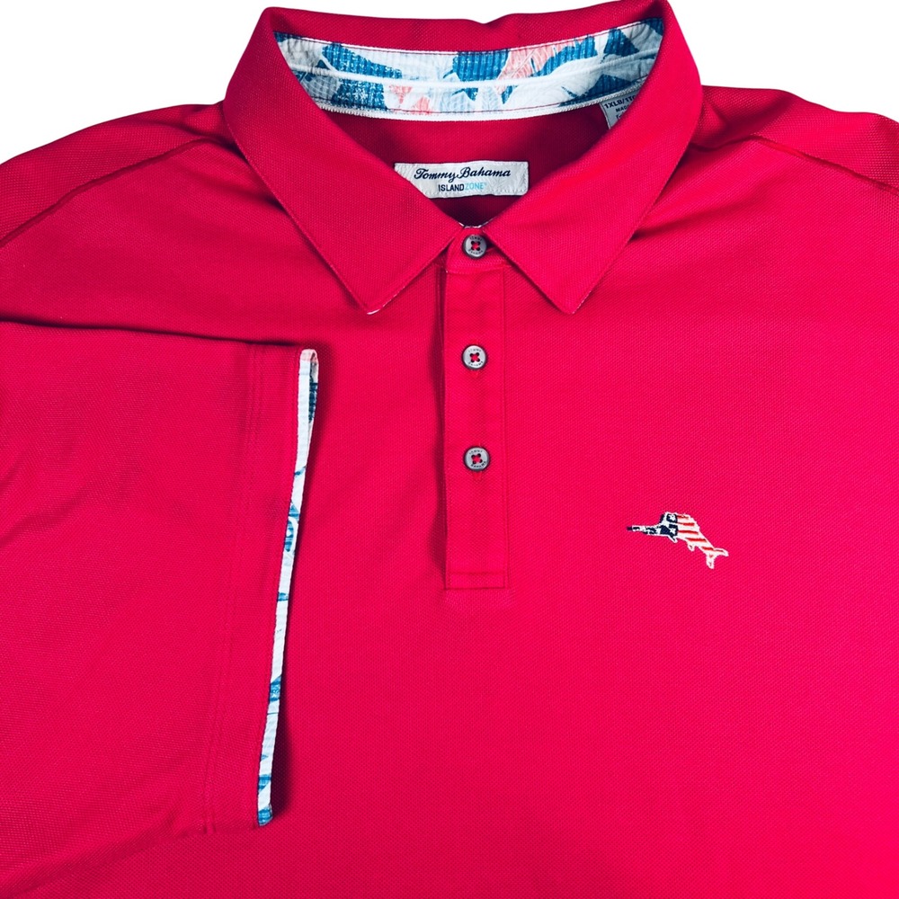 Tommy Bahama Polo Shirt Men 1XLB Pink Red Fiesta Fronds Five o'Clock IslandZone